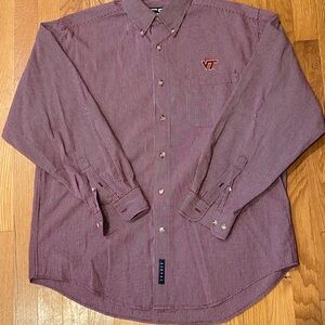 Virginia Tech Men's Burgundy Check Button-Down Shirt Size M Cotton
